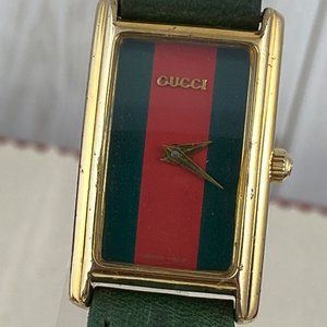 Vintage Gucci 18K 10 Micron Gold Plated 2600L Red Green Face Gold Sword Hands GG